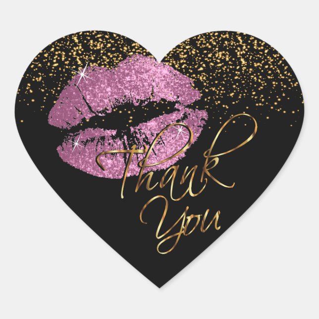 Also, Pink Gold Glitzer Lipcolor - Vielen Dank Herz-Aufkleber (Vorderseite)