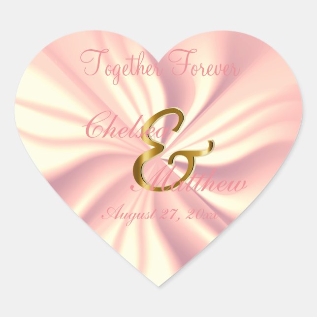 Also Rosey Satin für Ihre Hochzeit | Personalisier Herz-Aufkleber (Vorderseite)