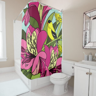 Alstroemeria Blume und Goldfinch Duschvorhang
