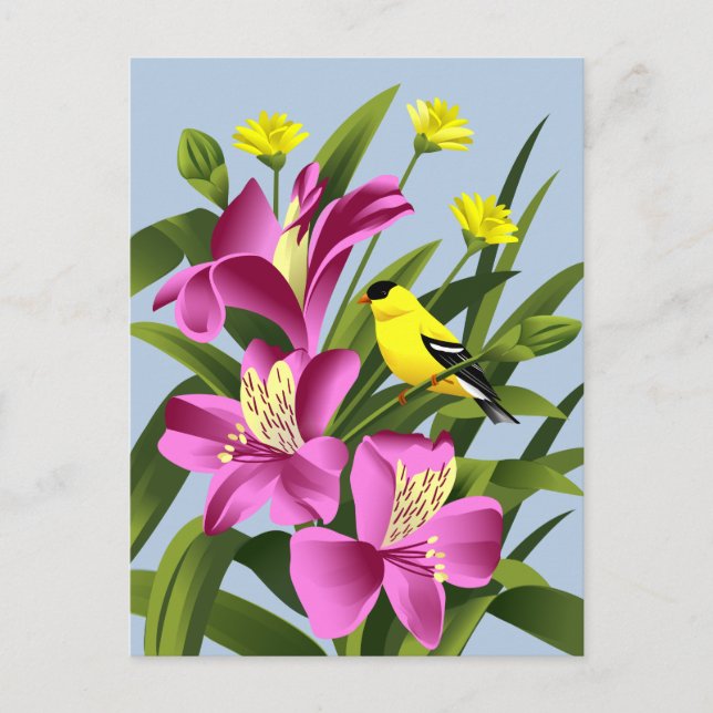 Alstroemeria Blume und Goldfinch Postkarte (Vorderseite)
