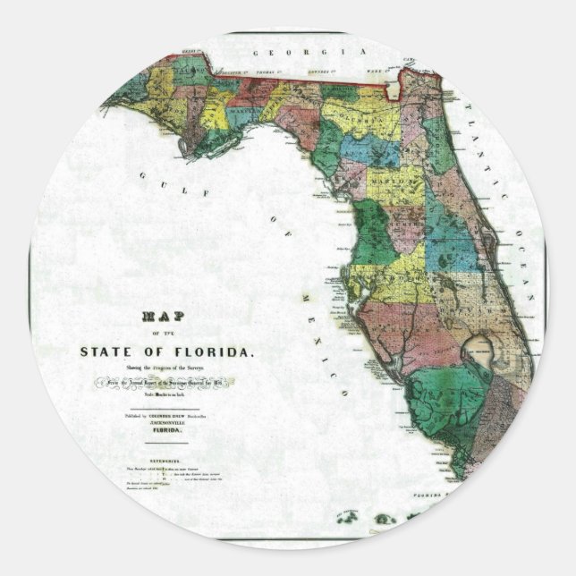 Alt 1856 Florida Karte Runder Aufkleber (Vorderseite)
