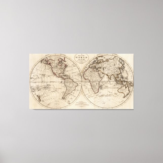 Alt gestaltete Weltkarte (1795) Leinwanddruck (Vorderseite)