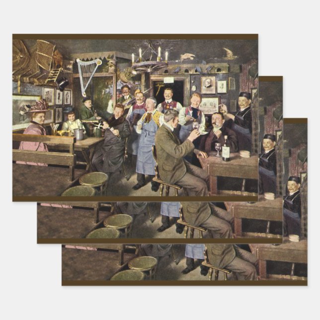 Alt modische Bar mit Leuten feiern, ein Party Geschenkpapier Set (Set)