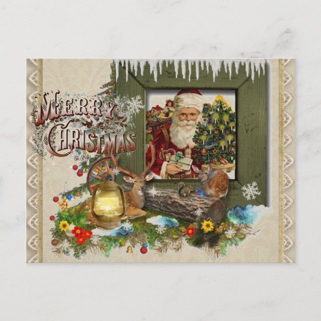 Alt modische Cabin Window Weihnachten Postkarte (Vorderseite)
