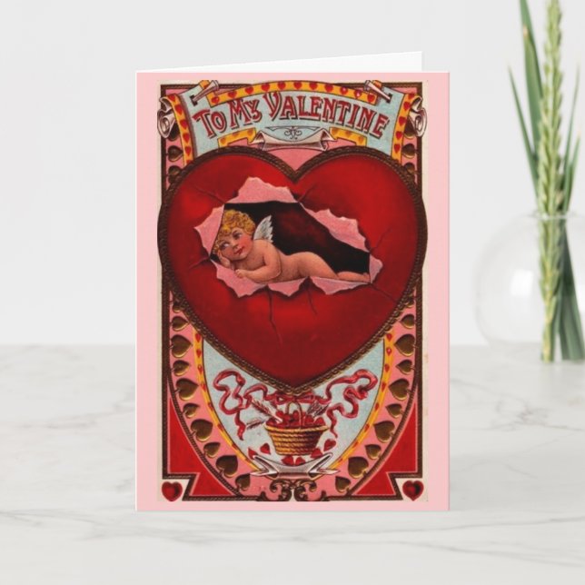 Alt modische Cupid Valentine Card Feiertagskarte (Vorderseite)