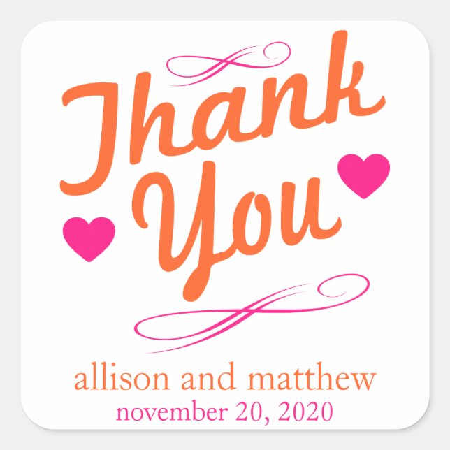 Alt modische Danke Stickers (Orange / Pink) (Vorderseite)