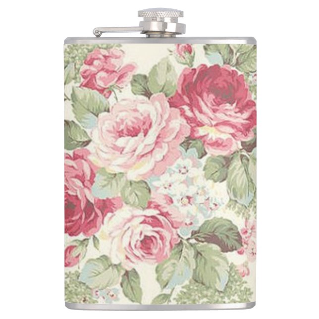 Alt modische Eleganpink und Rote Rosen Flachmann (Vorderseite)