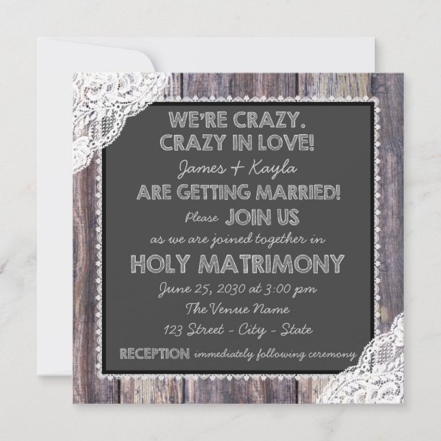 Alt-modische Rustikale Chalkboard-Hochzeit Einladung (Vorderseite)