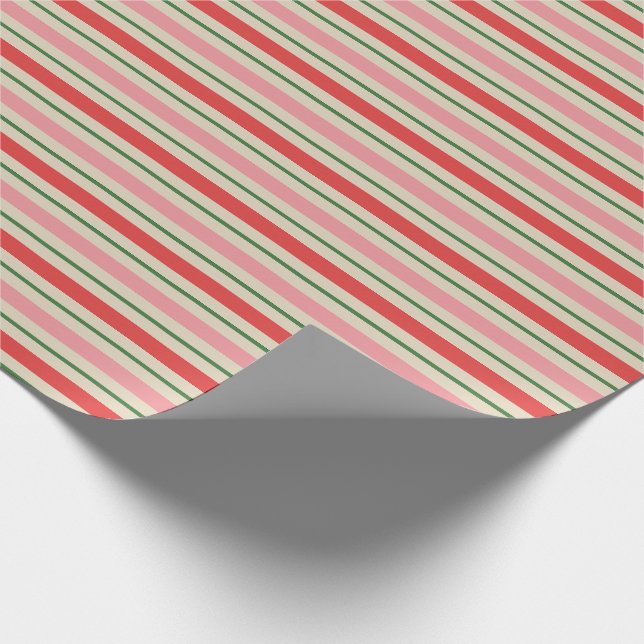 Alt modische Weihnachtsstreifen Muster Rosa Rot Geschenkpapier (Ecke)
