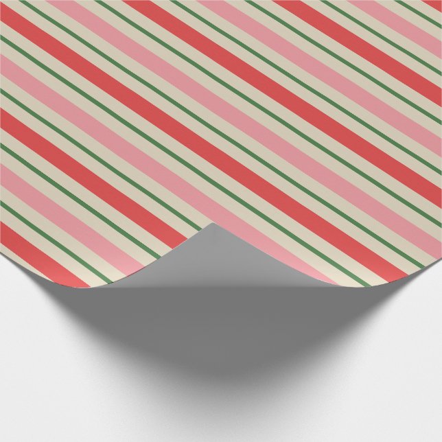 Alt modische Weihnachtsstreifen Muster Rosa Rot Geschenkpapier (Ecke)