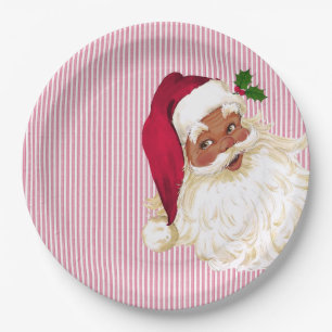 Alt-modischer Black Santa Cranberry Streifen Pappteller