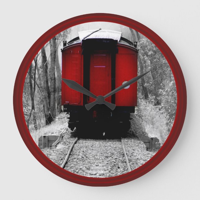 Alt modischer Dampfzug mit Red Caboose Große Wanduhr (Vorderseite)