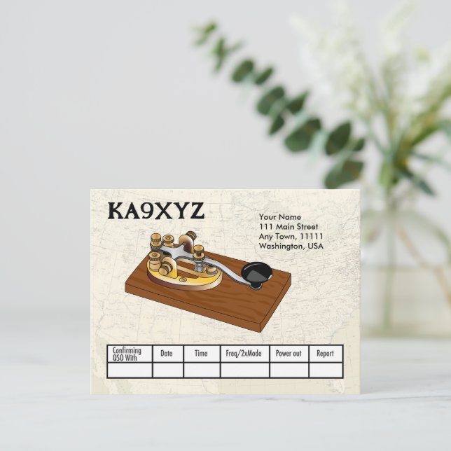 Alt modischer Messing Telegraph Key Morse Code QSL Postkarte (Stehend Vorderseite)