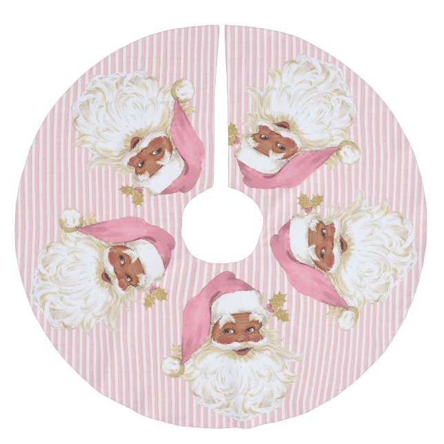 Alt modischer Santa Claus Rosa Streifen gebürstete Polyester Weihnachtsbaumdecke (Vorderseite)