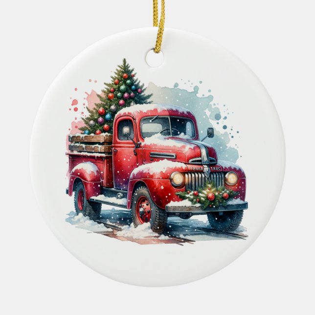 Alt-modischer Vintager Weihnachtsfahrer Keramik Ornament (Vorne)