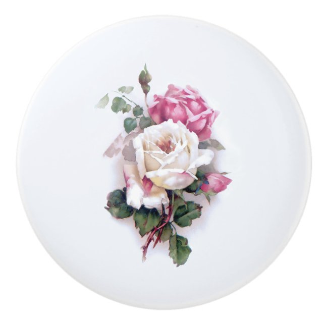 Alt modischer weißer/rosa rosenweißer Hintergrund Keramikknauf (Vorderseite)