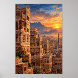 Alt-Sana'a bei Tagesanbruch - jemenitisches Erbe Poster