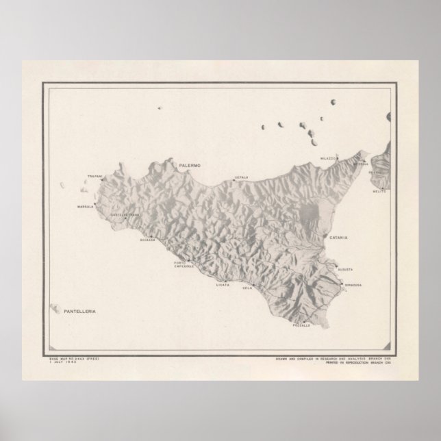 Alt-Sizilien-Italien-Karte (1943) Poster (Vorne)