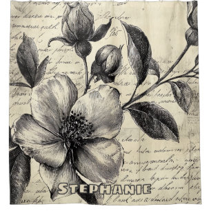 Alt-Welt-Sepia-Blumen-Skizze-Pergament Duschvorhang