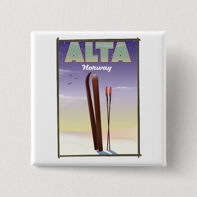 ALTA Norwegen Skifahrplakat Button (Vorderseite)