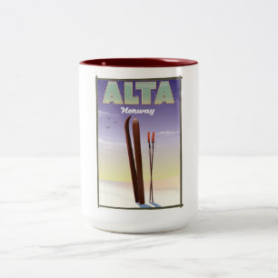 ALTA Norwegen Skifahrplakat Zweifarbige Tasse