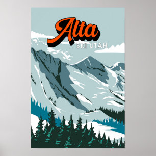 Alta Ski Area Winter Utah Retro Poster