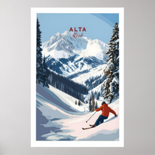 Alta Utah Ski Poster - Pulverschnee-Bergwand