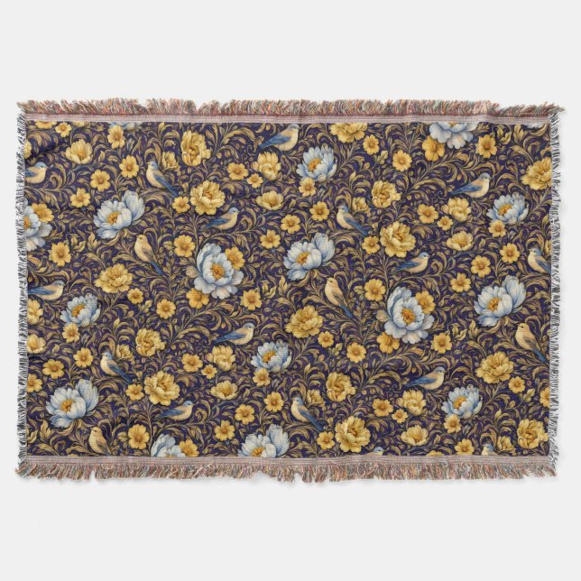 Altami Vintage Floral Birds Throw Blanket – Elegan Decke (Vorderseite)