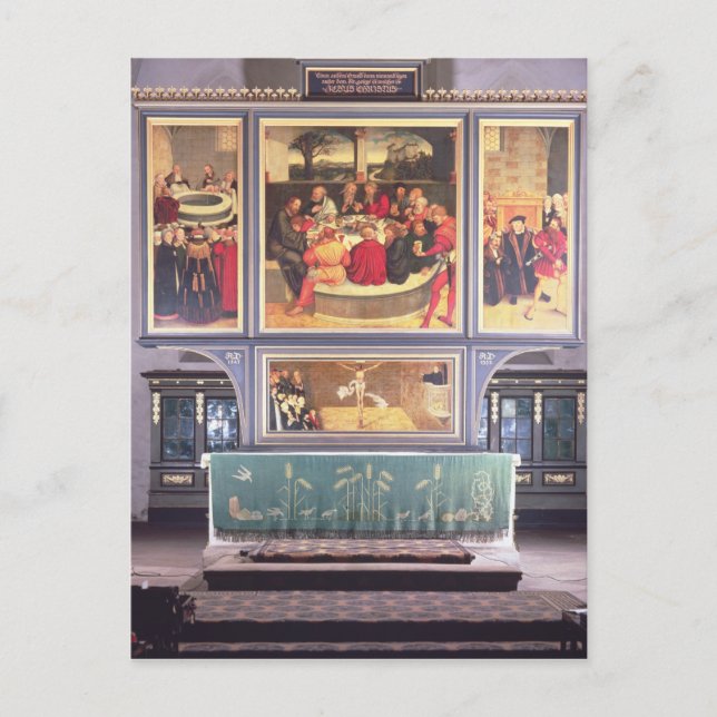Altar mit einem darstellenden Triptychon Postkarte (Vorderseite)