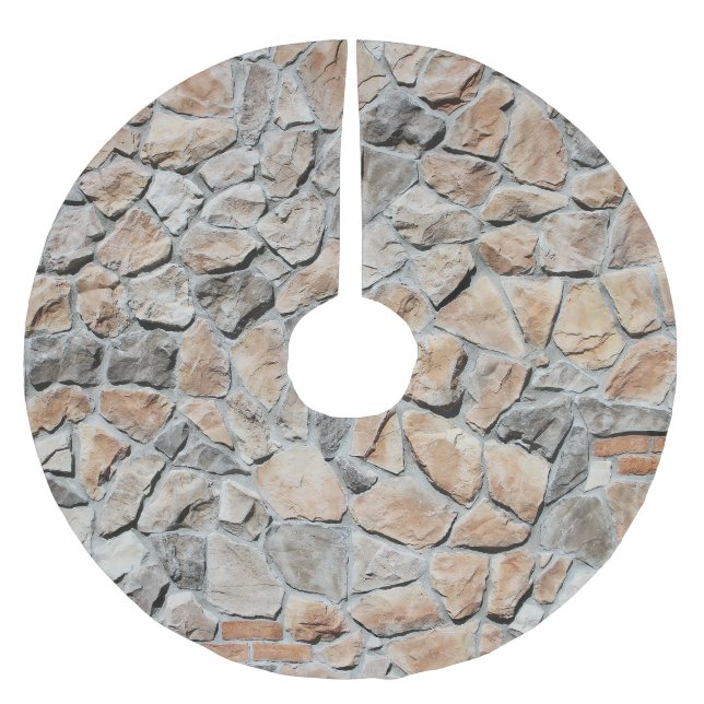 Altbraune Burg Stone Textur Polyester Weihnachtsbaumdecke (Vorderseite)