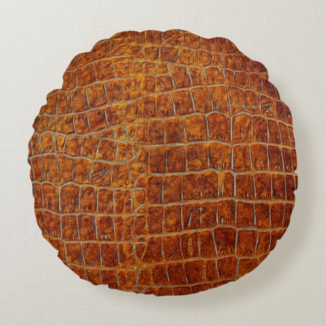 altbraune Ledertextur Rundes Kissen (Vorderseite)