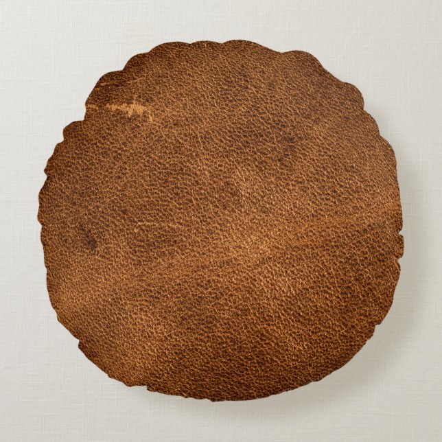 Altbraunes Leder Rundes Kissen (Vorderseite)