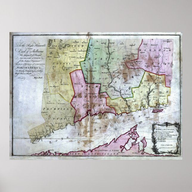 Alte 1766 Connecticut Karte Poster (Vorne)