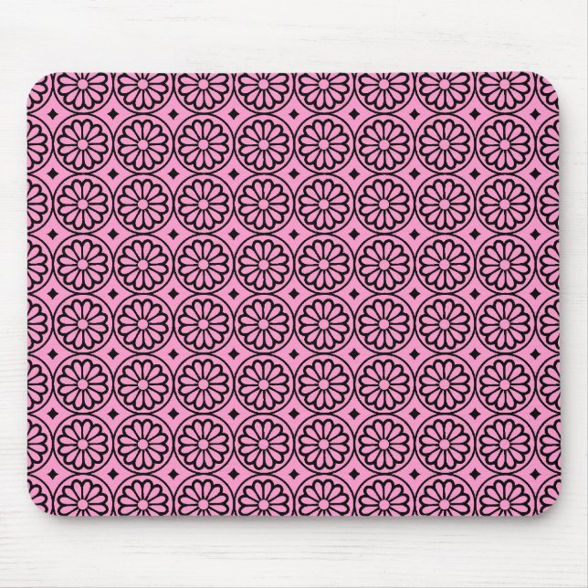 Alte ägyptische Blume - Rosa auf Schwarz Mousepad (Vorne)