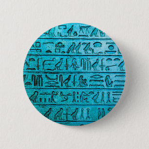 Alte ägyptische Hieroglyphen Blau Button