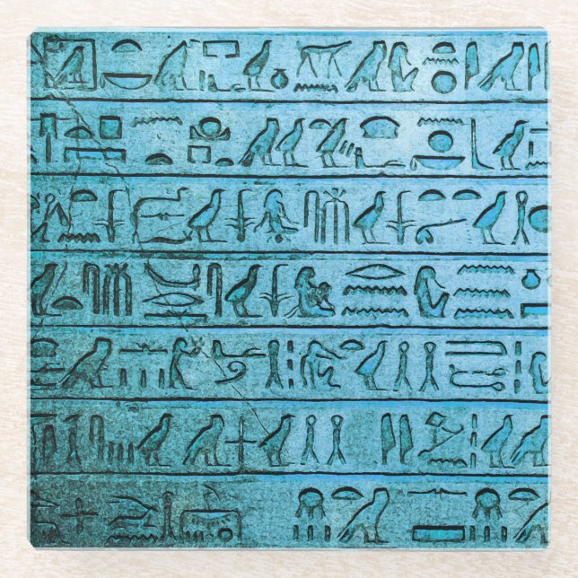 Alte ägyptische Hieroglyphen Blau Glasuntersetzer (Vorderseite)