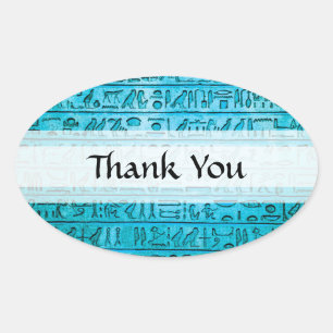 Alte ägyptische Hieroglyphen Blau Ovaler Aufkleber
