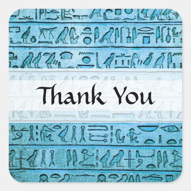 Alte ägyptische Hieroglyphen Blau Quadratischer Aufkleber (Vorderseite)