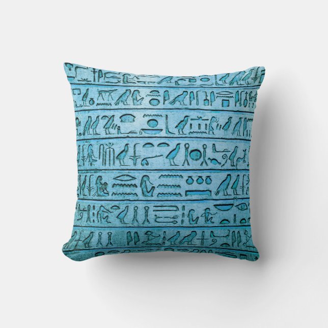 Alte ägyptische Hieroglyphen - Blaues Plätzchen Kissen (Vorderseite)