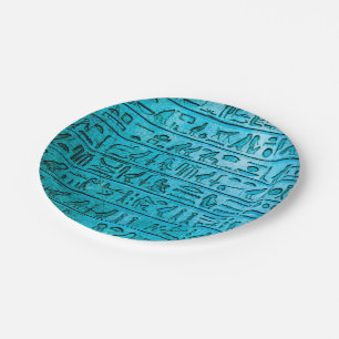 Alte ägyptische Hieroglyphen Blue Paper Teller
