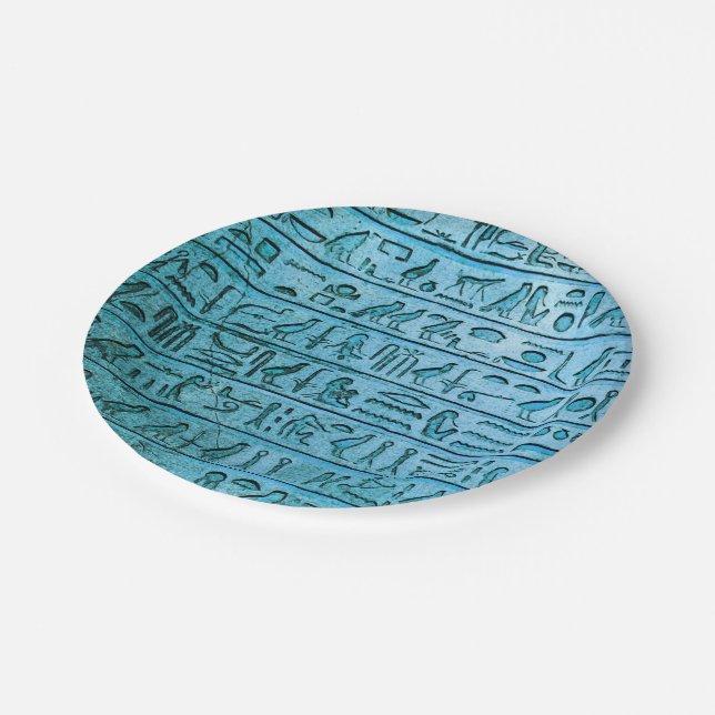 Alte ägyptische Hieroglyphen Blue Paper Teller (Schrägansicht)