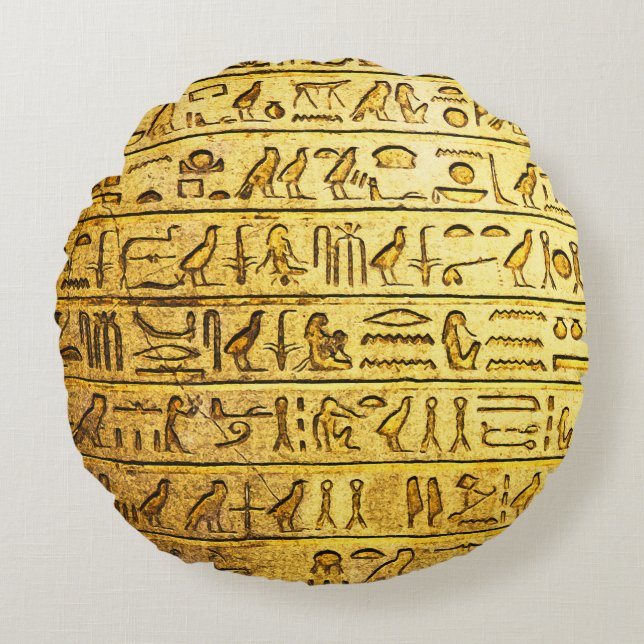 Alte ägyptische Hieroglyphen gelb Rundes Kissen (Vorderseite)