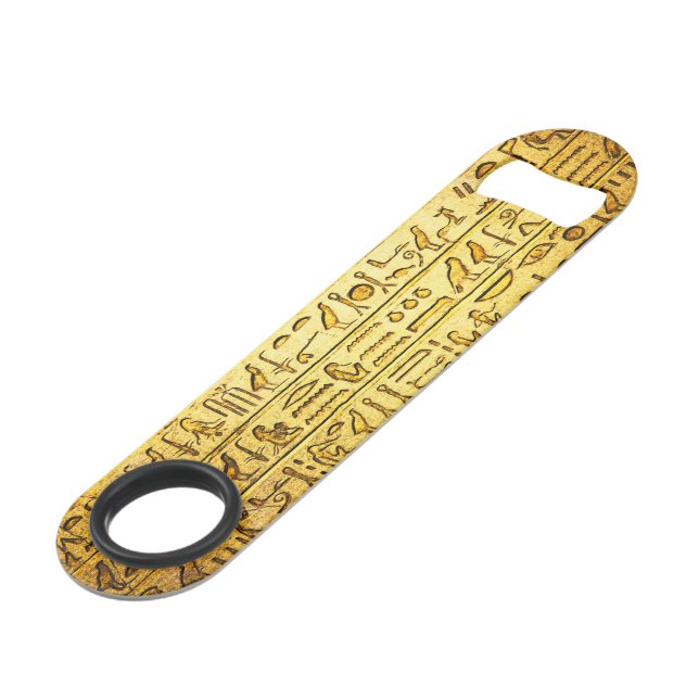 Alte ägyptische Hieroglyphen gelb Speed Flaschenöffner (Vorderseite Schrägansicht)