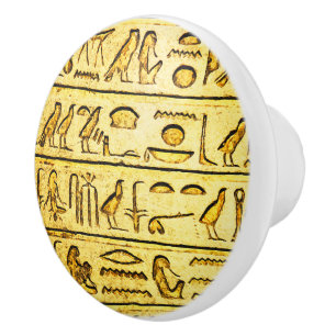Alte ägyptische Hieroglyphen Gelbe Keramik Knoche Keramikknauf