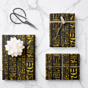Alte ägyptische Hieroglyphen Gold schwarze Decopag Geschenkpapier Set