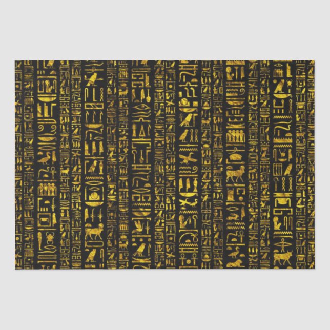 Alte ägyptische Hieroglyphen Gold schwarze Decopag Seidenpapier (Vorderseite)