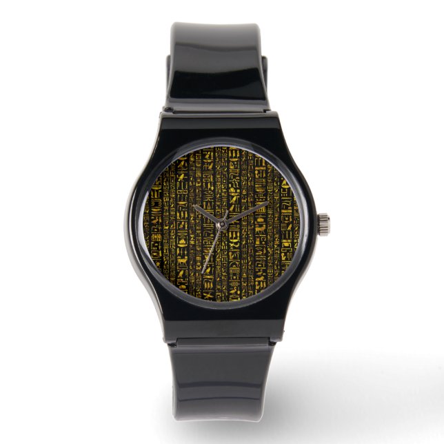 Alte ägyptische Hieroglyphen, Gold und Schwarz Armbanduhr (Vorderseite)