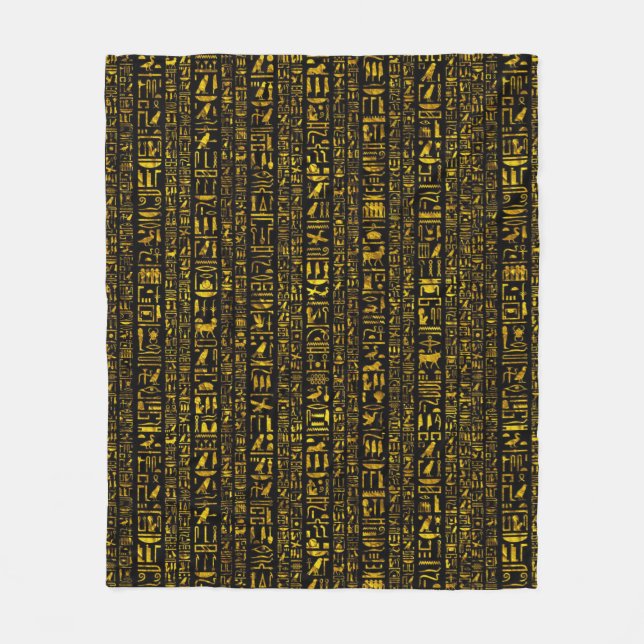 Alte ägyptische Hieroglyphen, Gold und Schwarz Fleecedecke (Vorderseite)