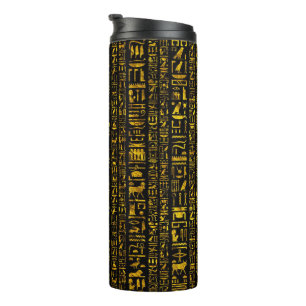 Alte ägyptische Hieroglyphen, Gold und Schwarz Thermosbecher