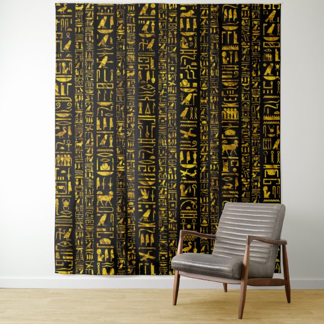 Alte ägyptische Hieroglyphen, Gold und Schwarz Wandteppich (Beispiel)